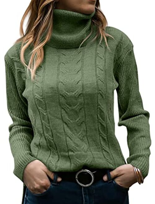 Langwyqu Womens Turtleneck Sweaters Long Sleeve Pullover Cable Knit Sweaters Soft Jumper