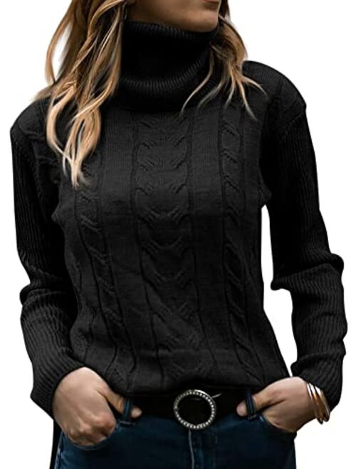 Langwyqu Womens Turtleneck Sweaters Long Sleeve Pullover Cable Knit Sweaters Soft Jumper