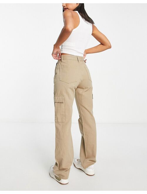 Stradivarius straight leg cargo pants in stone