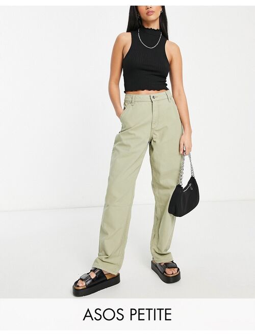 ASOS Petite ASOS DESIGN Petite slouchy straight leg pants in khaki