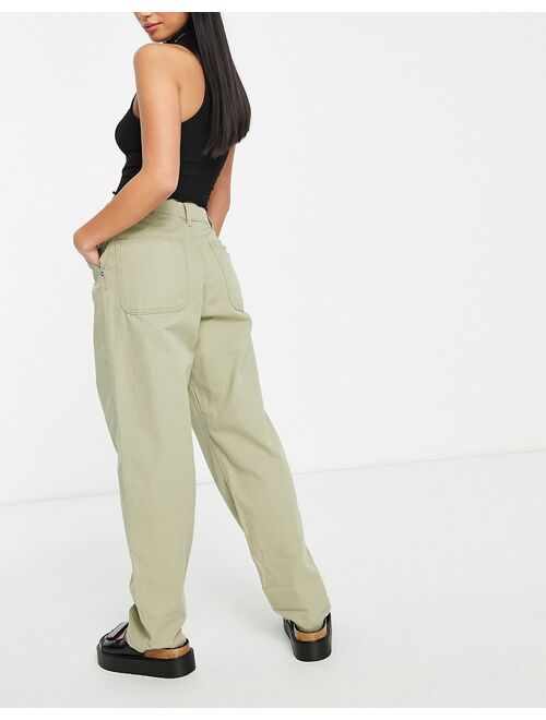 ASOS Petite ASOS DESIGN Petite slouchy straight leg pants in khaki