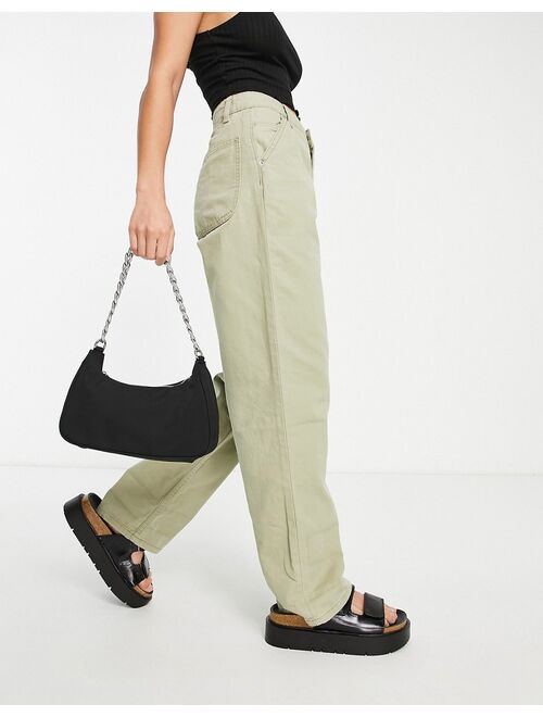 ASOS Petite ASOS DESIGN Petite slouchy straight leg pants in khaki