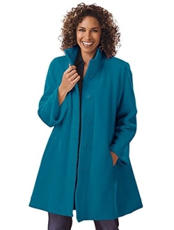 Woman Within Women's Plus Size Fleece Swing Funnel-Neck Coat