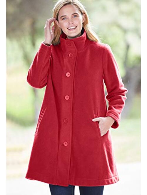 Woman Within Women's Plus Size Fleece Swing Funnel-Neck Coat