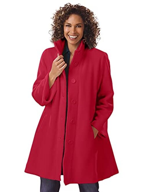 Woman Within Women's Plus Size Fleece Swing Funnel-Neck Coat