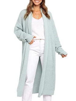 LILLUSORY Womens Long Cardigans Sweaters 2022 Fall Oversized Slouchy Knit Chunky Open Front Sweater Coat with Pockets