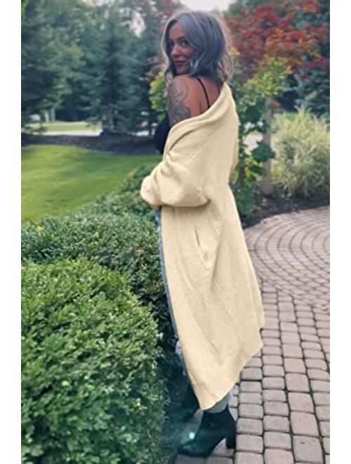 LILLUSORY Womens Long Cardigans Sweaters 2022 Fall Oversized Slouchy Knit Chunky Open Front Sweater Coat with Pockets