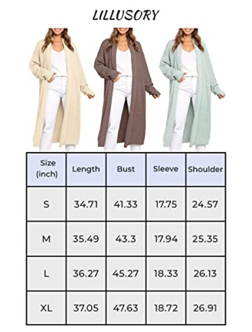 LILLUSORY Womens Long Cardigans Sweaters 2022 Fall Oversized Slouchy Knit Chunky Open Front Sweater Coat with Pockets