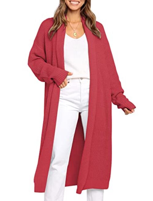 LILLUSORY Womens Long Cardigans Sweaters 2022 Fall Oversized Slouchy Knit Chunky Open Front Sweater Coat with Pockets