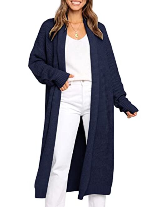 LILLUSORY Womens Long Cardigans Sweaters 2022 Fall Oversized Slouchy Knit Chunky Open Front Sweater Coat with Pockets