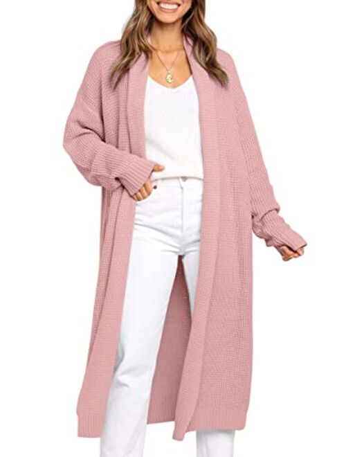 LILLUSORY Womens Long Cardigans Sweaters 2022 Fall Oversized Slouchy Knit Chunky Open Front Sweater Coat with Pockets