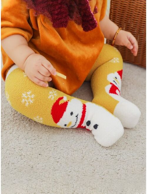 Shein 1pair Baby Christmas Snowman Print Socks