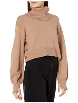 Women's @lucyswhims Side Button Cropped Turtleneck Sweater