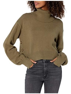 Women's @lucyswhims Side Button Cropped Turtleneck Sweater