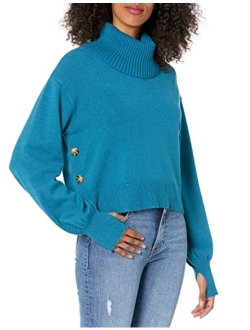 Women's @lucyswhims Side Button Cropped Turtleneck Sweater