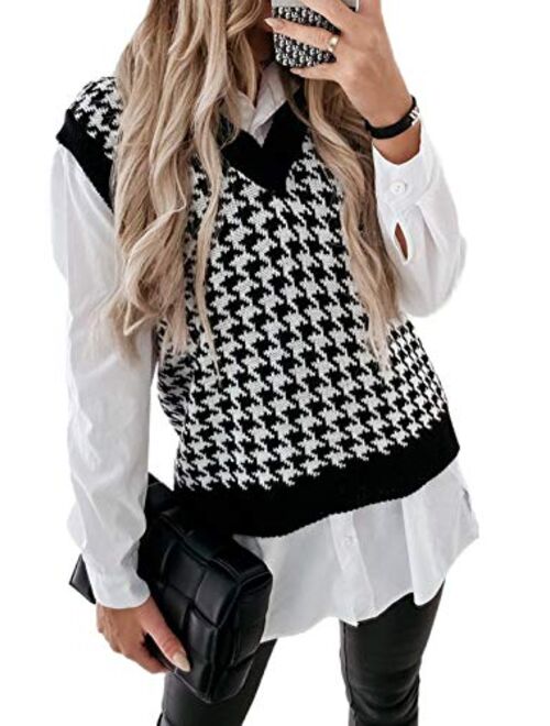 HOTAPEI Sweater Vest Women Oversized V Neck Sleeveless Sweaters Womens Cable Knit Tops