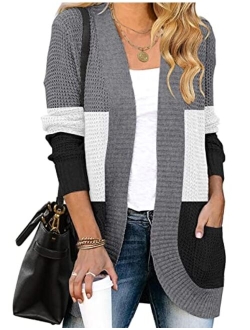 Womens Long Sleeve Open Front Cardigans Chunky Knit Draped Sweaters Outwear