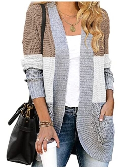 Womens Long Sleeve Open Front Cardigans Chunky Knit Draped Sweaters Outwear