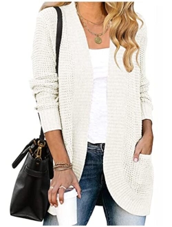 Womens Long Sleeve Open Front Cardigans Chunky Knit Draped Sweaters Outwear