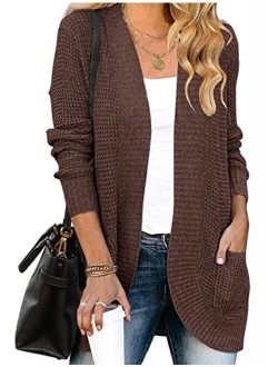 Womens Long Sleeve Open Front Cardigans Chunky Knit Draped Sweaters Outwear