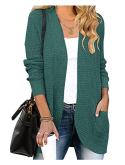 Womens Long Sleeve Open Front Cardigans Chunky Knit Draped Sweaters Outwear