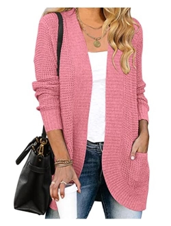 Womens Long Sleeve Open Front Cardigans Chunky Knit Draped Sweaters Outwear