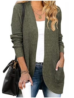 Womens Long Sleeve Open Front Cardigans Chunky Knit Draped Sweaters Outwear