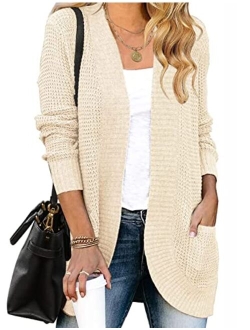 Womens Long Sleeve Open Front Cardigans Chunky Knit Draped Sweaters Outwear