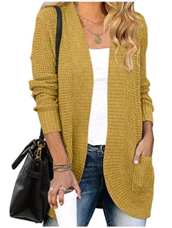 Womens Long Sleeve Open Front Cardigans Chunky Knit Draped Sweaters Outwear