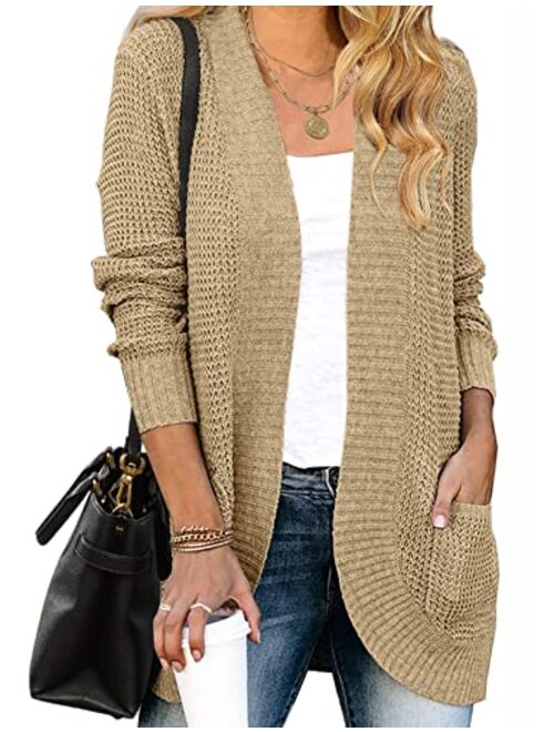 MEROKEETY Womens Long Sleeve Open Front Cardigans Chunky Knit Draped Sweaters Outwear