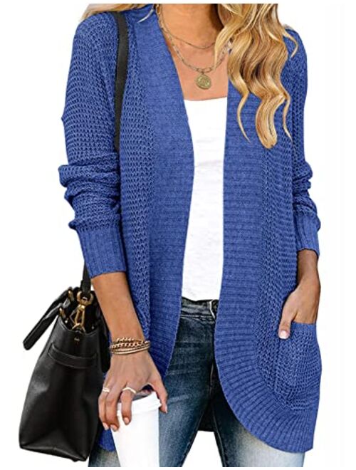 MEROKEETY Womens Long Sleeve Open Front Cardigans Chunky Knit Draped Sweaters Outwear