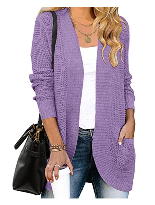 MEROKEETY Womens Long Sleeve Open Front Cardigans Chunky Knit Draped Sweaters Outwear