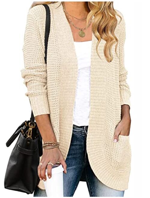 MEROKEETY Womens Long Sleeve Open Front Cardigans Chunky Knit Draped Sweaters Outwear