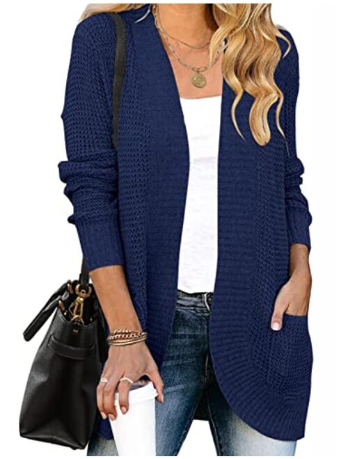 MEROKEETY Womens Long Sleeve Open Front Cardigans Chunky Knit Draped Sweaters Outwear