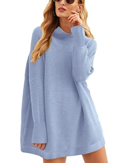 Calbetty Womens Turtleneck Batwing Sleeve Chunky Knit Pullover Sweater Tops Casual Oversized Tunic Sweaters
