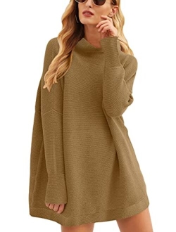 Calbetty Womens Turtleneck Batwing Sleeve Chunky Knit Pullover Sweater Tops Casual Oversized Tunic Sweaters