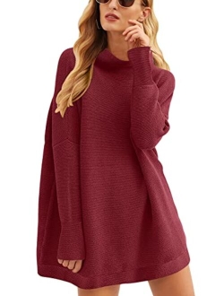 Calbetty Womens Turtleneck Batwing Sleeve Chunky Knit Pullover Sweater Tops Casual Oversized Tunic Sweaters