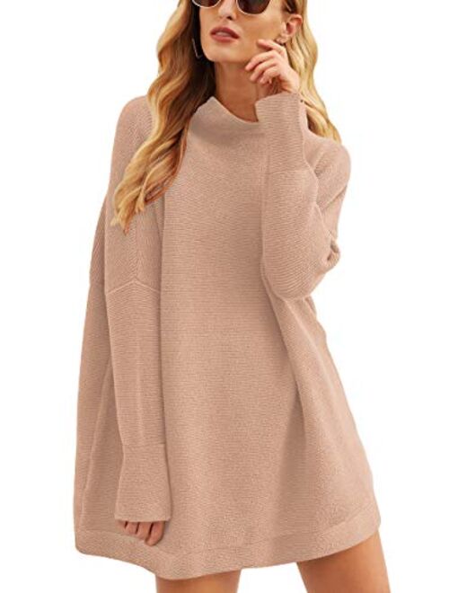 Calbetty Womens Turtleneck Batwing Sleeve Chunky Knit Pullover Sweater Tops Casual Oversized Tunic Sweaters