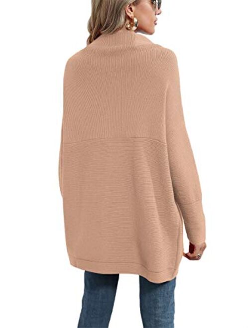 Calbetty Womens Turtleneck Batwing Sleeve Chunky Knit Pullover Sweater Tops Casual Oversized Tunic Sweaters