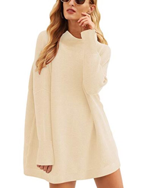 Calbetty Womens Turtleneck Batwing Sleeve Chunky Knit Pullover Sweater Tops Casual Oversized Tunic Sweaters