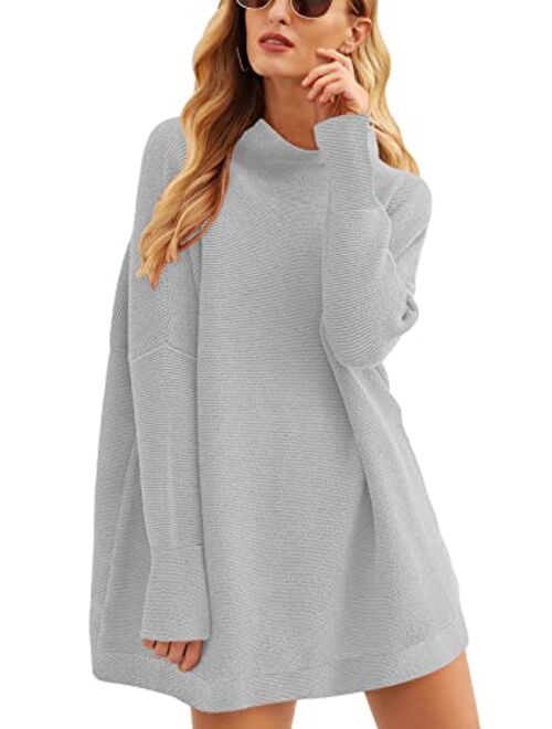 Calbetty Womens Turtleneck Batwing Sleeve Chunky Knit Pullover Sweater Tops Casual Oversized Tunic Sweaters