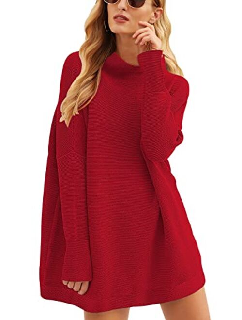 Calbetty Womens Turtleneck Batwing Sleeve Chunky Knit Pullover Sweater Tops Casual Oversized Tunic Sweaters