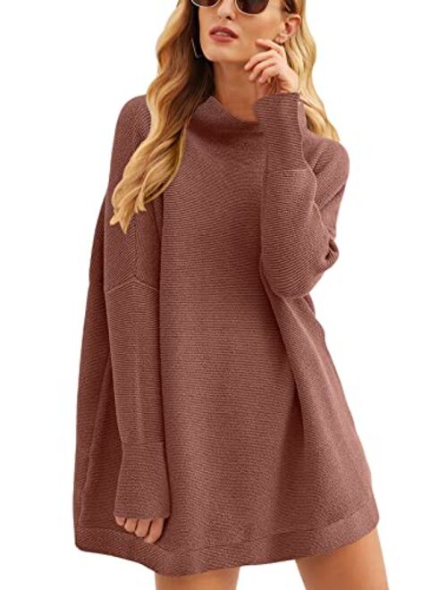 Calbetty Womens Turtleneck Batwing Sleeve Chunky Knit Pullover Sweater Tops Casual Oversized Tunic Sweaters