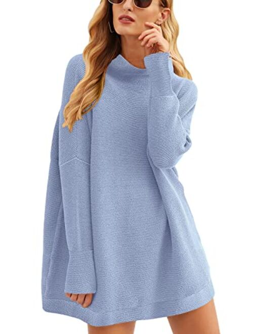 Calbetty Womens Turtleneck Batwing Sleeve Chunky Knit Pullover Sweater Tops Casual Oversized Tunic Sweaters