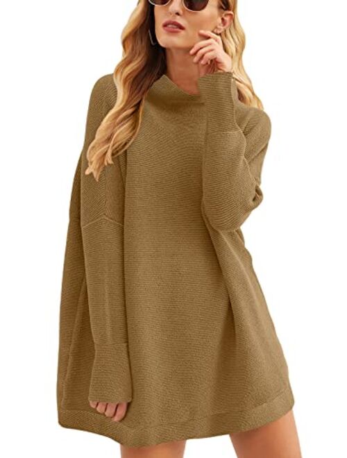 Calbetty Womens Turtleneck Batwing Sleeve Chunky Knit Pullover Sweater Tops Casual Oversized Tunic Sweaters