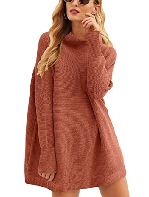 Calbetty Womens Turtleneck Batwing Sleeve Chunky Knit Pullover Sweater Tops Casual Oversized Tunic Sweaters