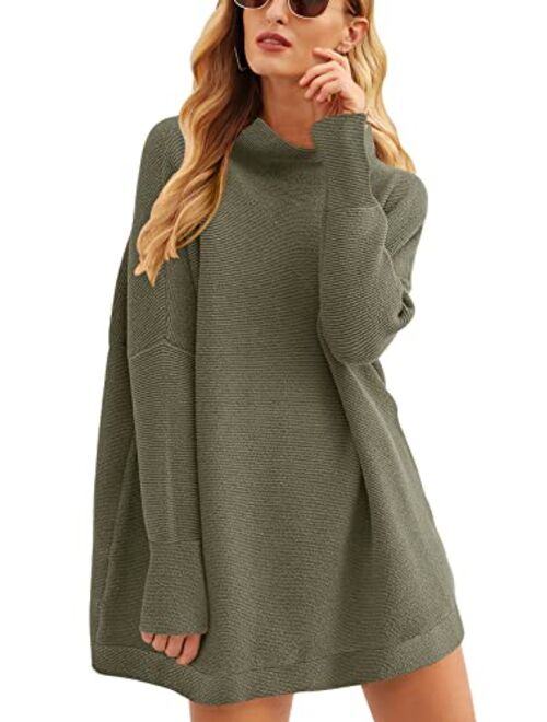 Calbetty Womens Turtleneck Batwing Sleeve Chunky Knit Pullover Sweater Tops Casual Oversized Tunic Sweaters