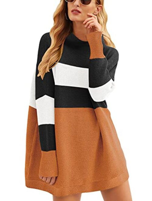 Calbetty Womens Turtleneck Batwing Sleeve Chunky Knit Pullover Sweater Tops Casual Oversized Tunic Sweaters