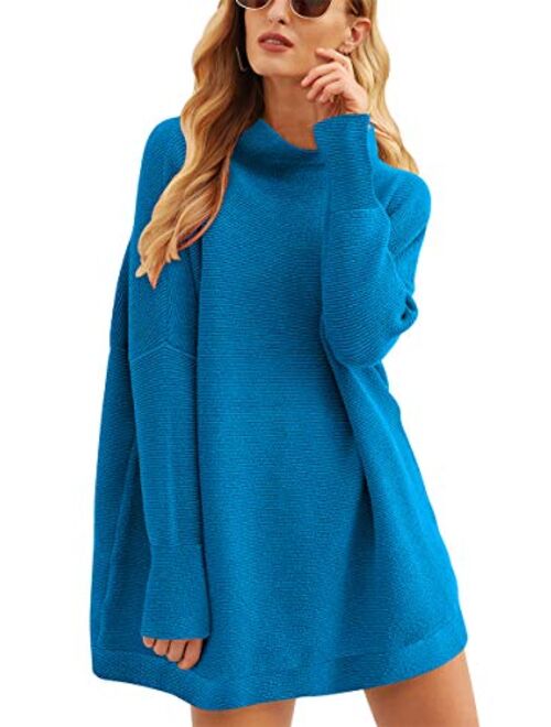 Calbetty Womens Turtleneck Batwing Sleeve Chunky Knit Pullover Sweater Tops Casual Oversized Tunic Sweaters