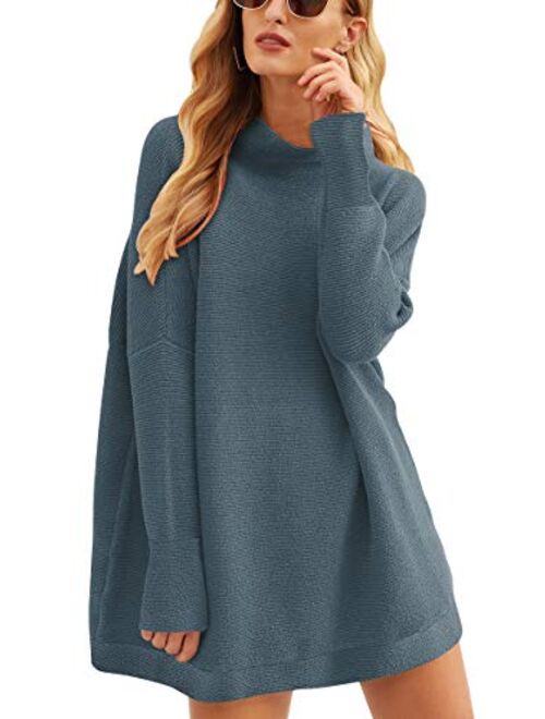 Calbetty Womens Turtleneck Batwing Sleeve Chunky Knit Pullover Sweater Tops Casual Oversized Tunic Sweaters